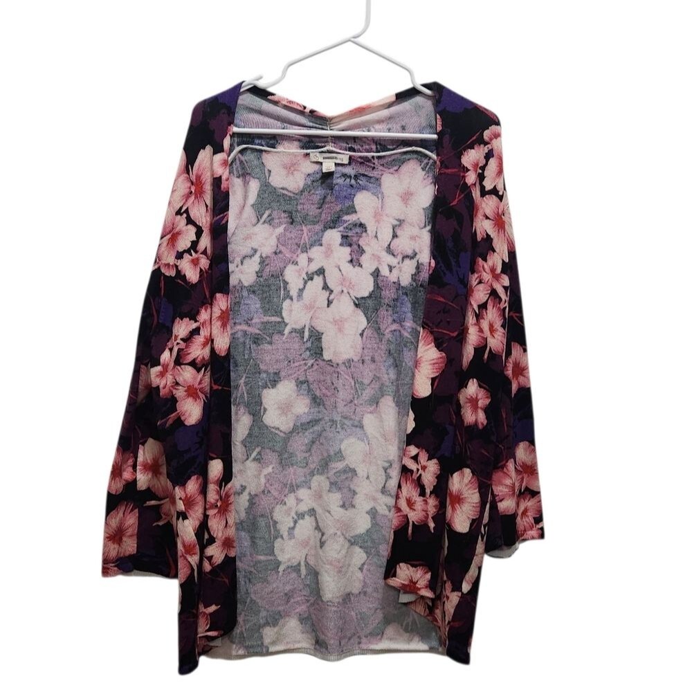 Dress Barn Women's Black Pink Purple Floral Open Front Cardigan Plus Size 2X